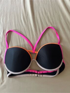 Victoria Secret Black Padded Swim Top with Pink & Orange Trim